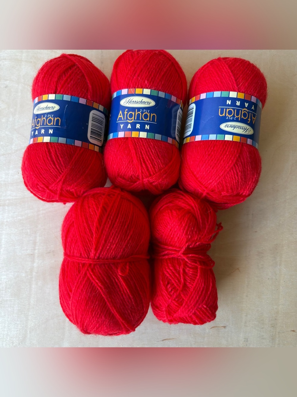 Herrschners Afghan Yarn Red Color 0002 100% Acrylic 220 Yards 2ply